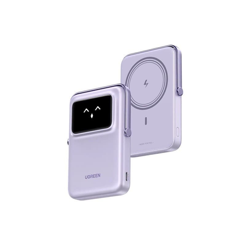 Powerbank magnetico inalambrico ugreen pb571 5kmah doble salida usb-a usb-c morado