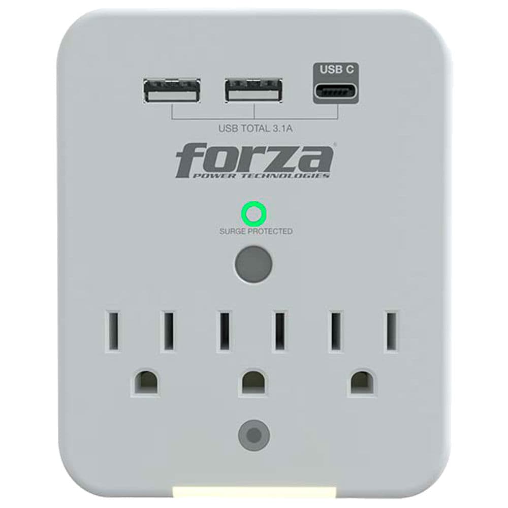 Protector de voltaje Forza 1875 Watts 3 tomas certificados NEMA 5-15R + 3 puertos USB