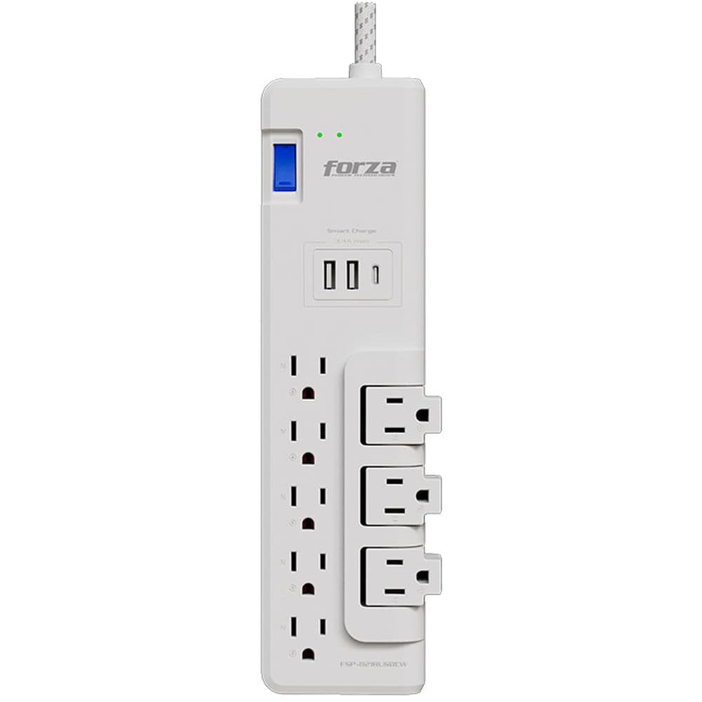 Protector tensión Forza  1625W/2700J 8 tomas certificados NEMA 5-15R + 3 puertos USB