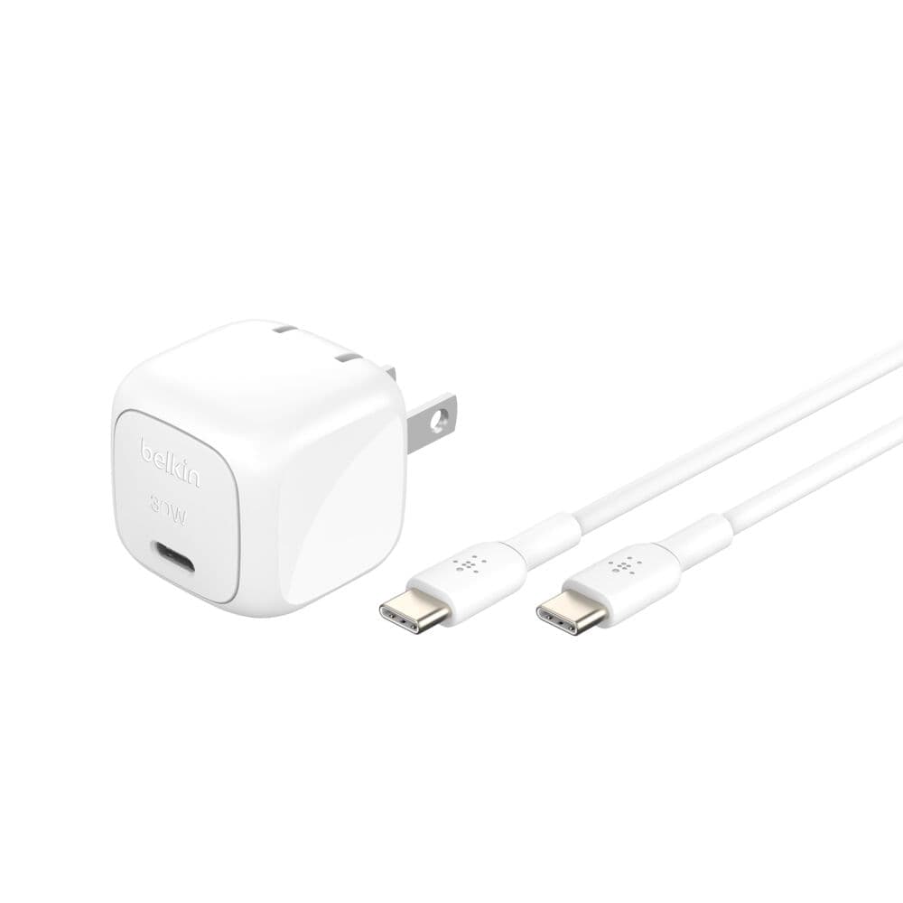 Cargador de Pared Belkin BoostCharge USB-C 30W con Cable USB-C – Blanco
