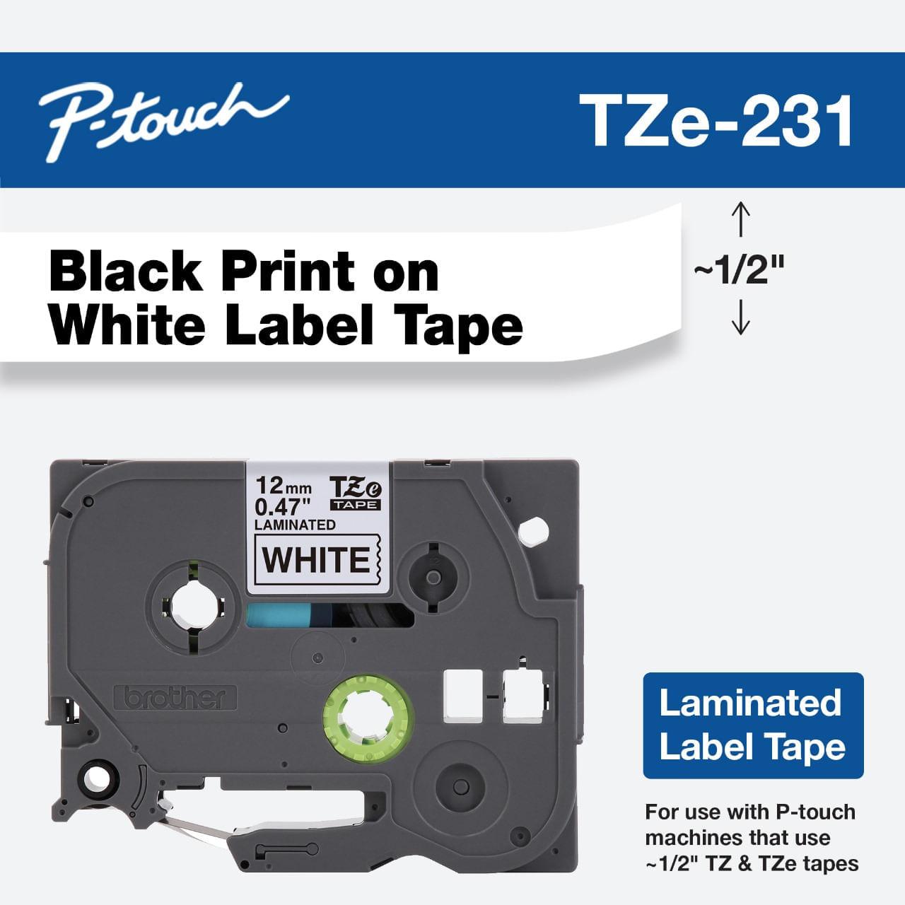 Cinta etiquetas negro sobre blanco Brother  tze231g