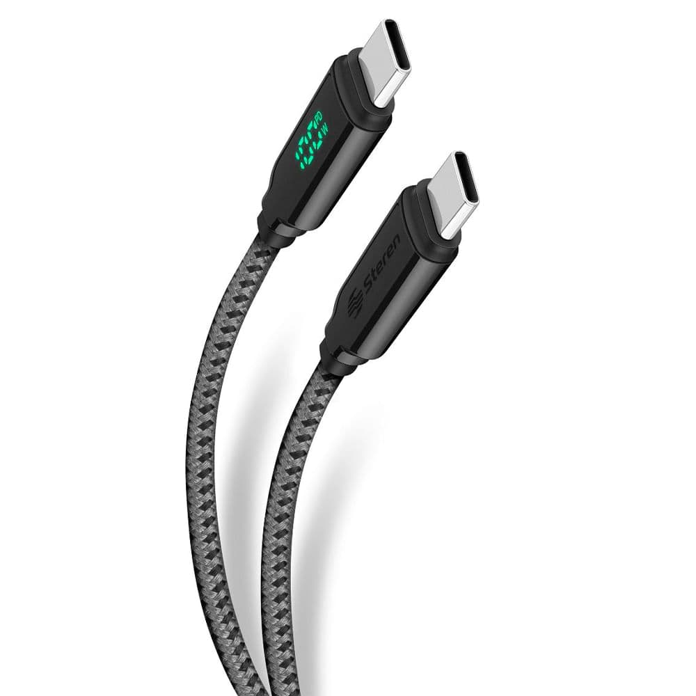 Cable con medidor Steren USB-C a USB-C 100Watts 1m