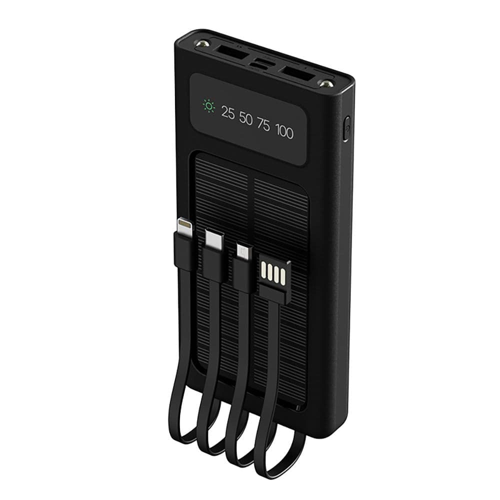 Power bank solar con cables de carga integrados de 10,000mAh 15W