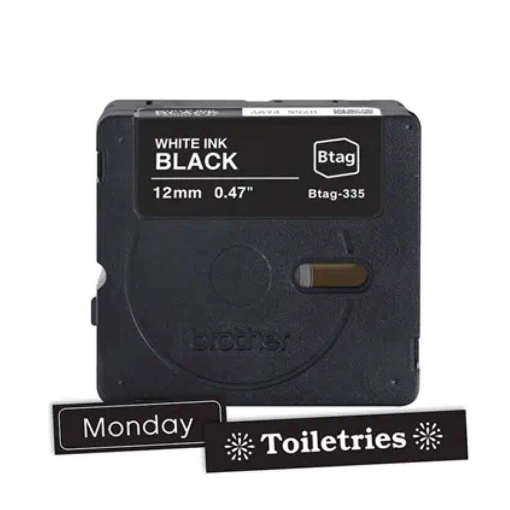 Cinta de etiquetas P-touch blanca sobre negra BTAG335