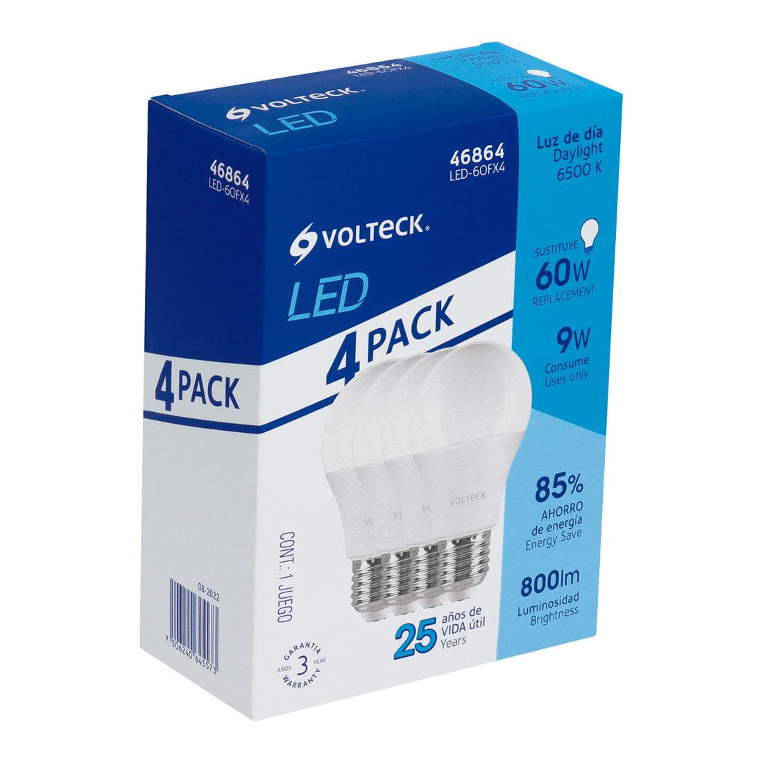 Pack de 4 focos LED 9W A19 6500K blanca fría 800 lm