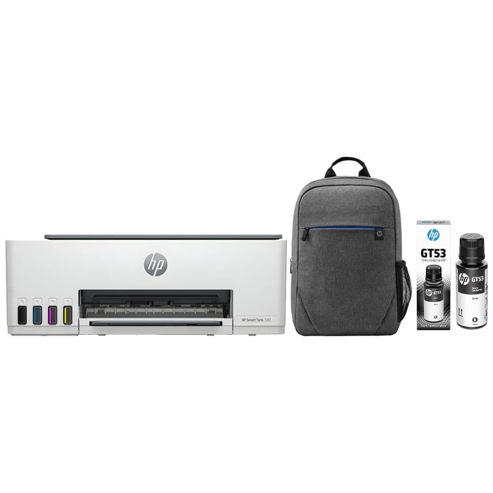 Combo Impresora multifuncional HP Smart Tank 580 Wi-Fi + Mochila HP + Botella de tinta negra