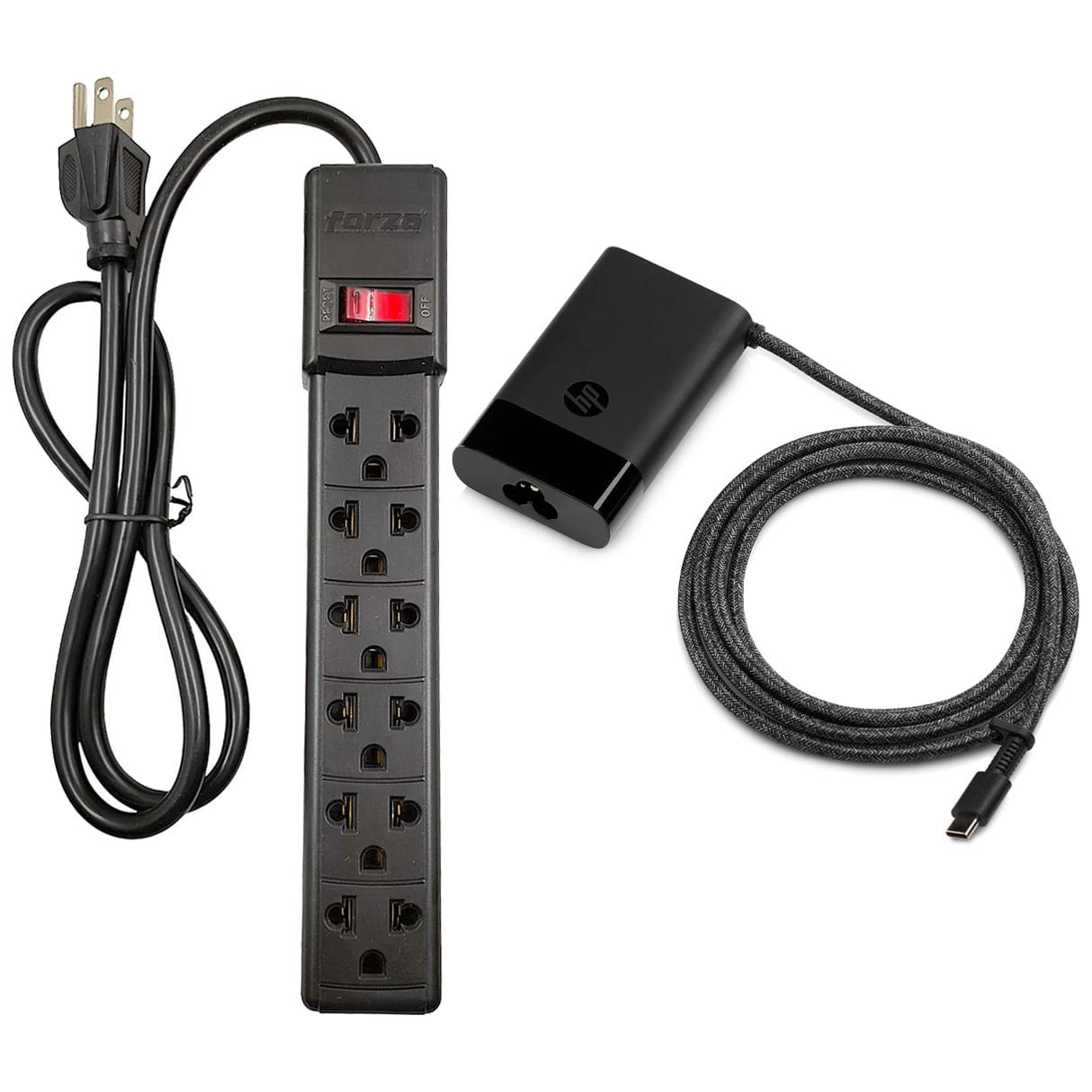 Cargador HP USB-C 65W para Laptop + Regleta 2200W, 6 NEMA universales
