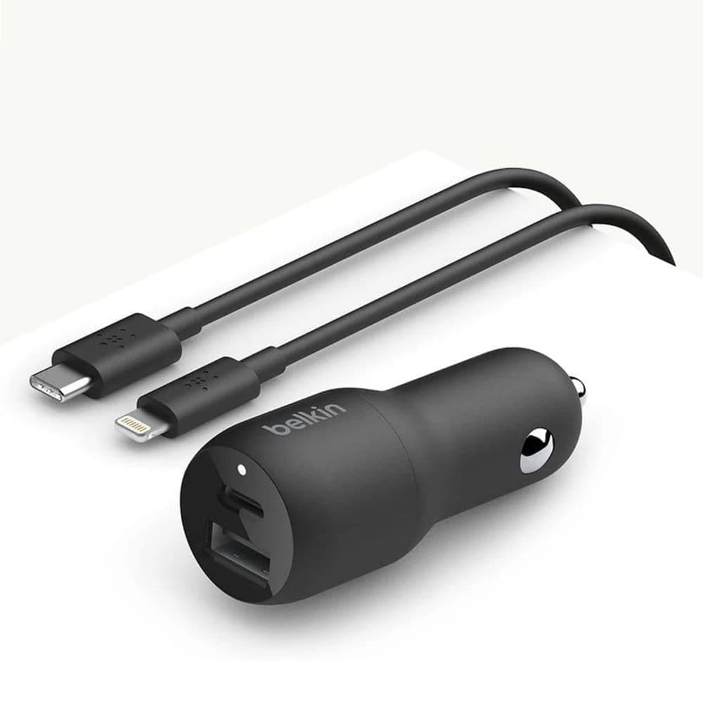 Cargador para carro Belkin BoostCharge Dual 37W PPS + Cable USB-C a Lightning