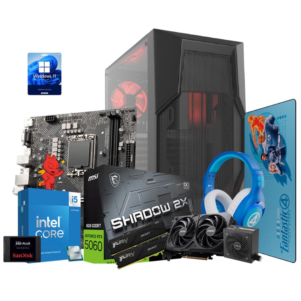 CPU Gaming Fantastic Clon Intel Core i5-14400F + Nvidia RTX 5060 16GB RAM + 1TB SSD + regalía