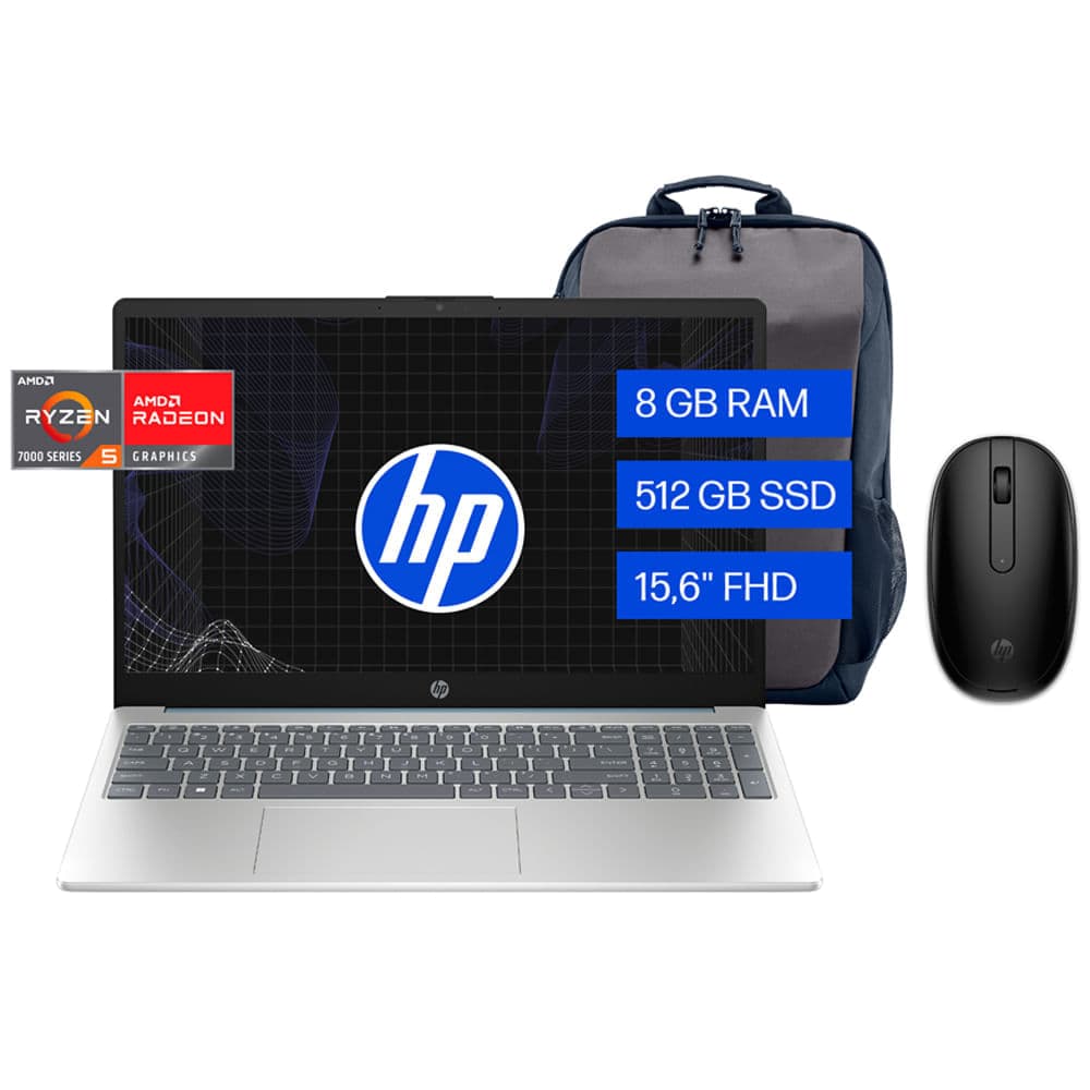 Combo Laptop HP 15-fc0250la AMD Ryzen 5 8GB + 512GB SSD + Mouse HP 240
