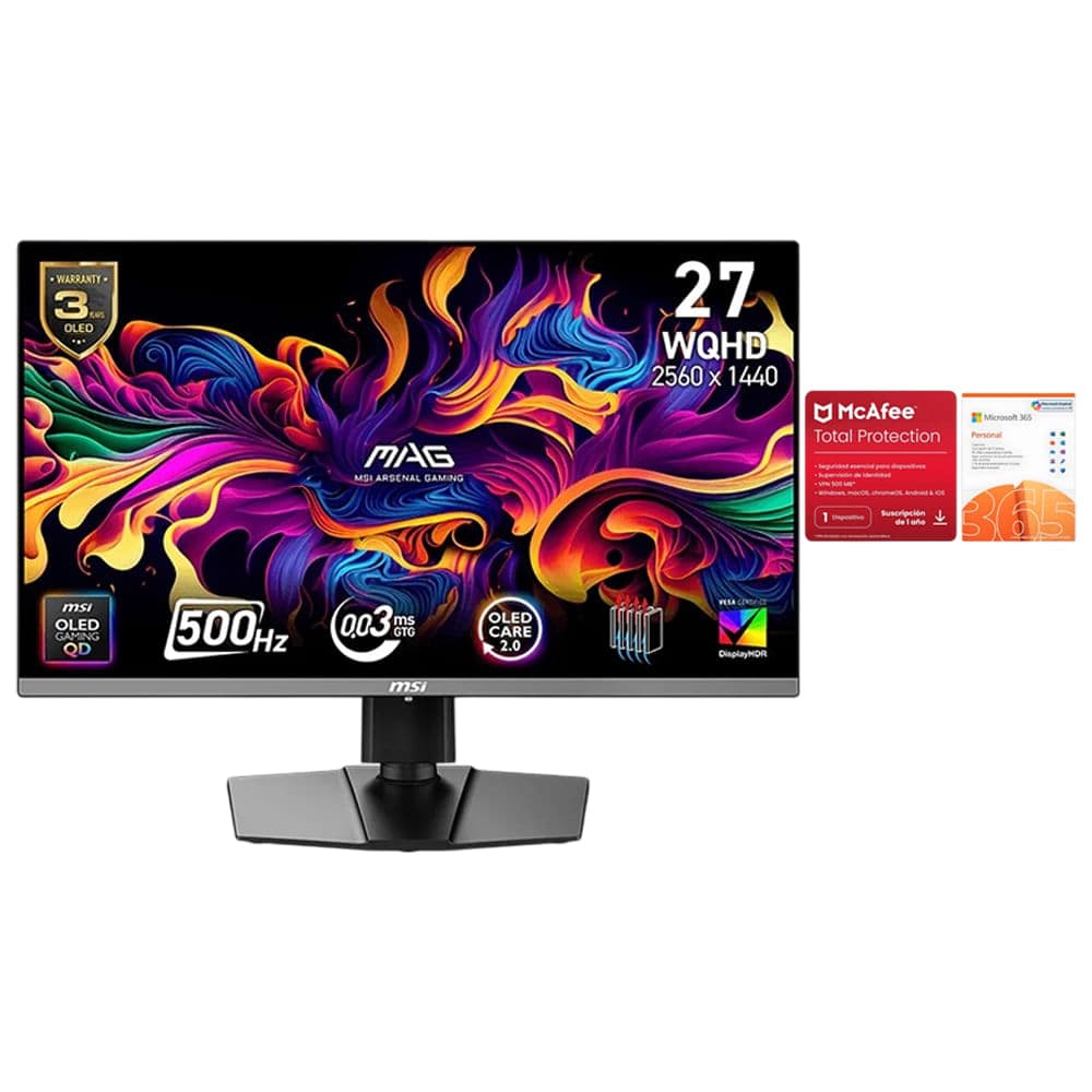 Monitor MSI MAG 272QP QD-OLED X24 68.58 cm (27") con Microsoft 365 Personal y McAfee Total Protection